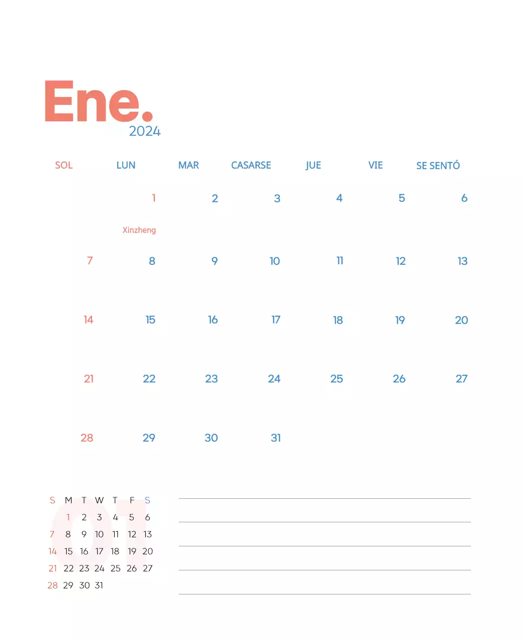 Calendario laboral con bellas ilustraciones