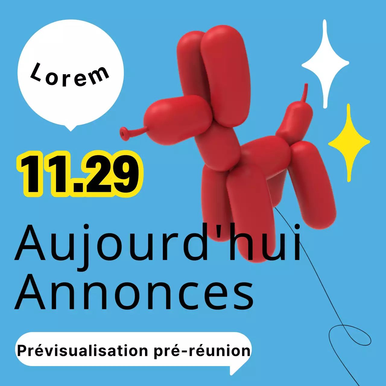 Bulle d'annonce de réunion bleue et rouge tendance