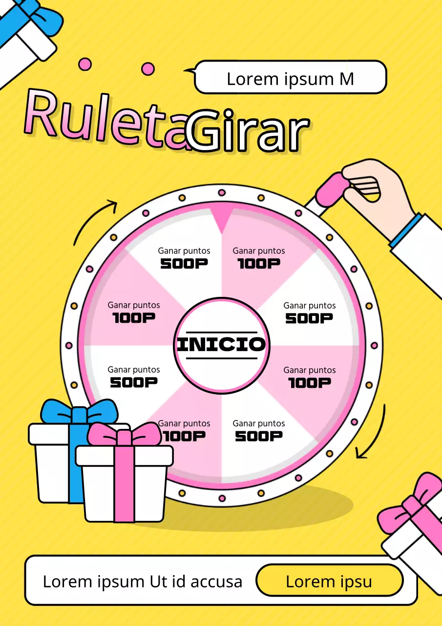 Kitschy juego de la ruleta regalo anuncio en amarillo y rosa