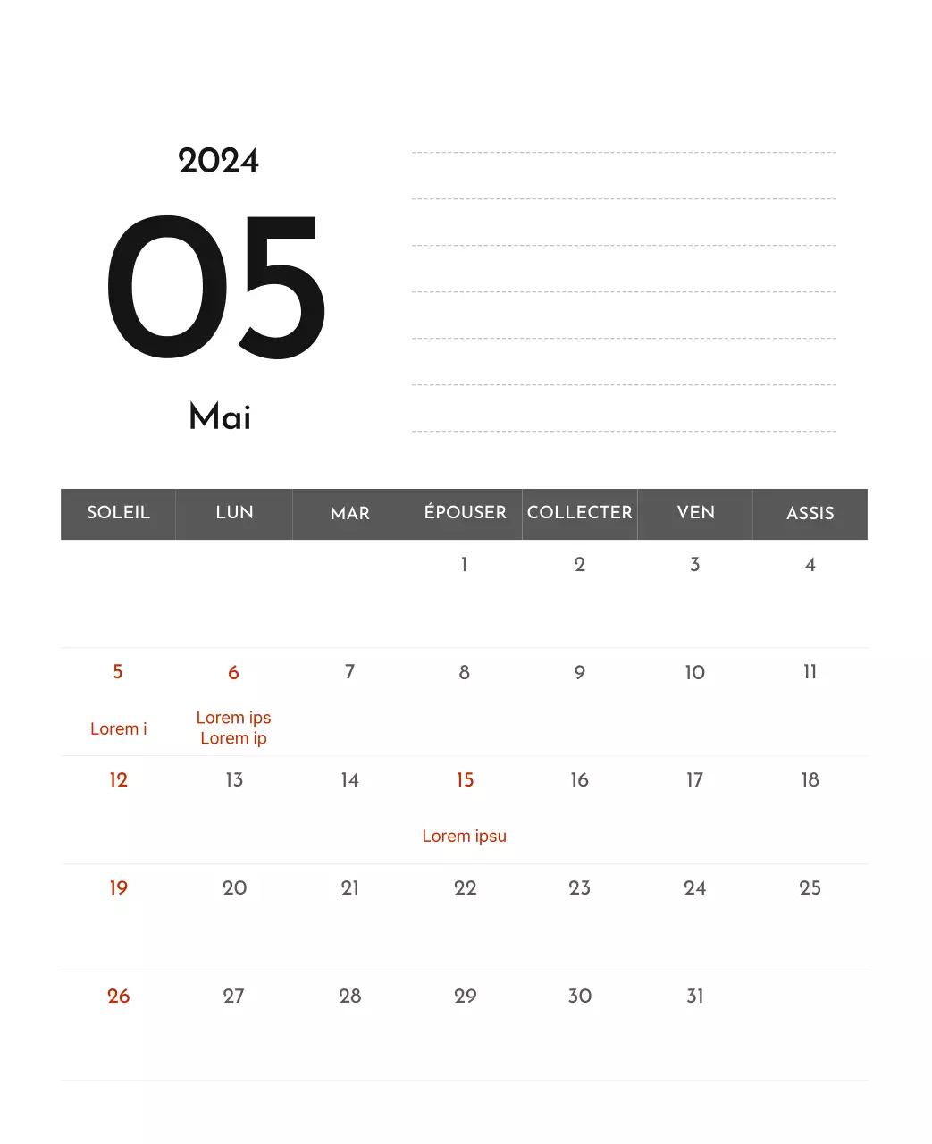 Un calendrier d'entreprise simple en gris