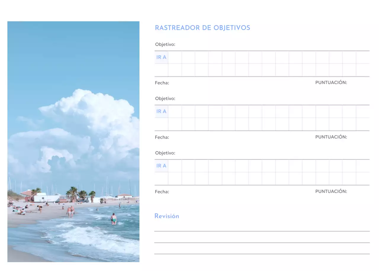 Calendario de seguimiento de objetivos con un toque de azul