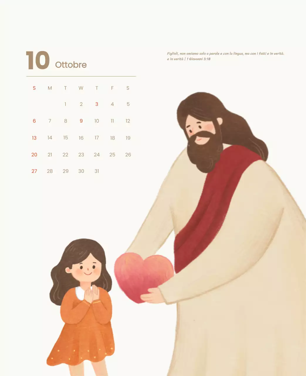 Un calendario devozionale con illustrazioni accoglienti e versetti della Bibbia su uno sfondo blu chiaro