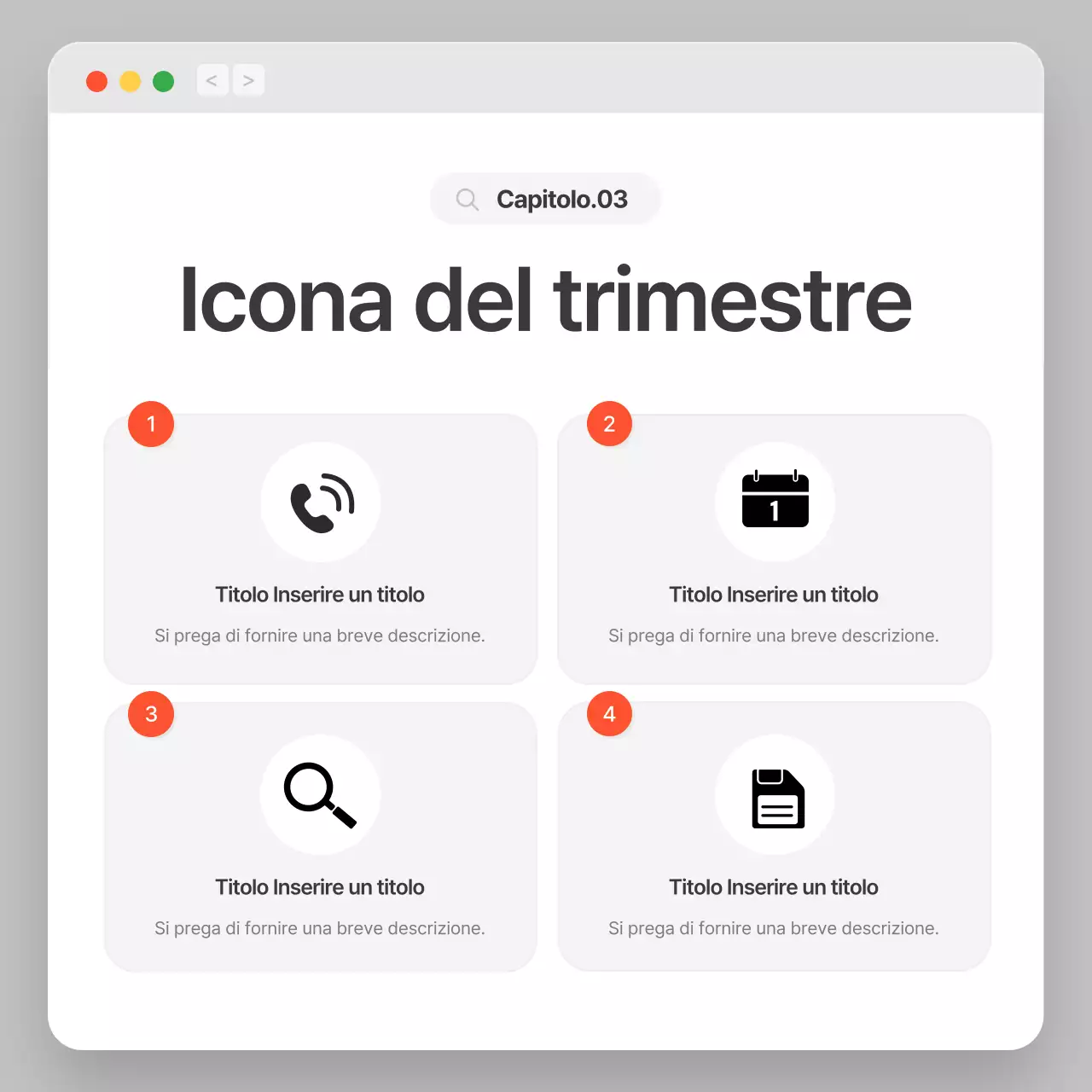 Profilo aziendale con un semplice concetto di browser grigio e bianco