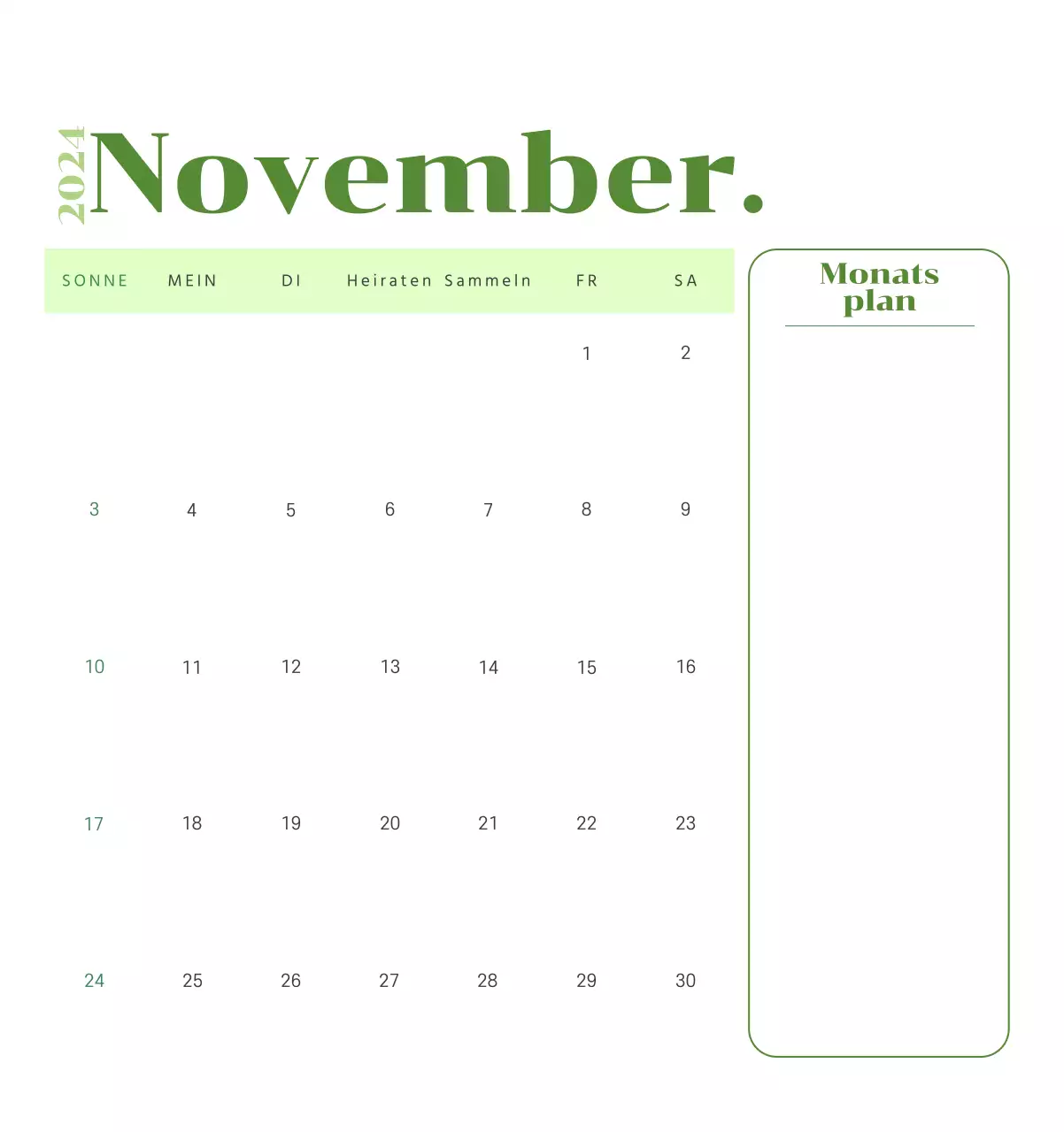 Kalender mit Jugendillustrationen auf gelbem und grünem Hintergrund