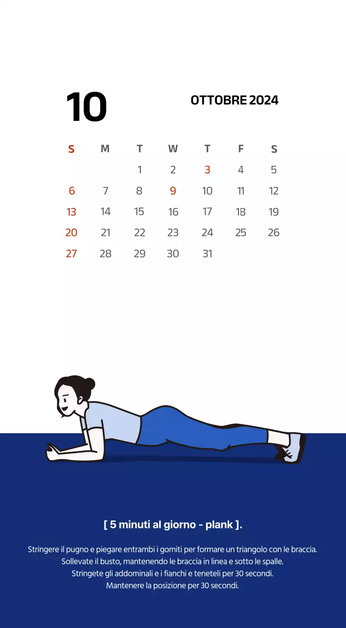 Calendario semplice con illustrazioni pulite in blu