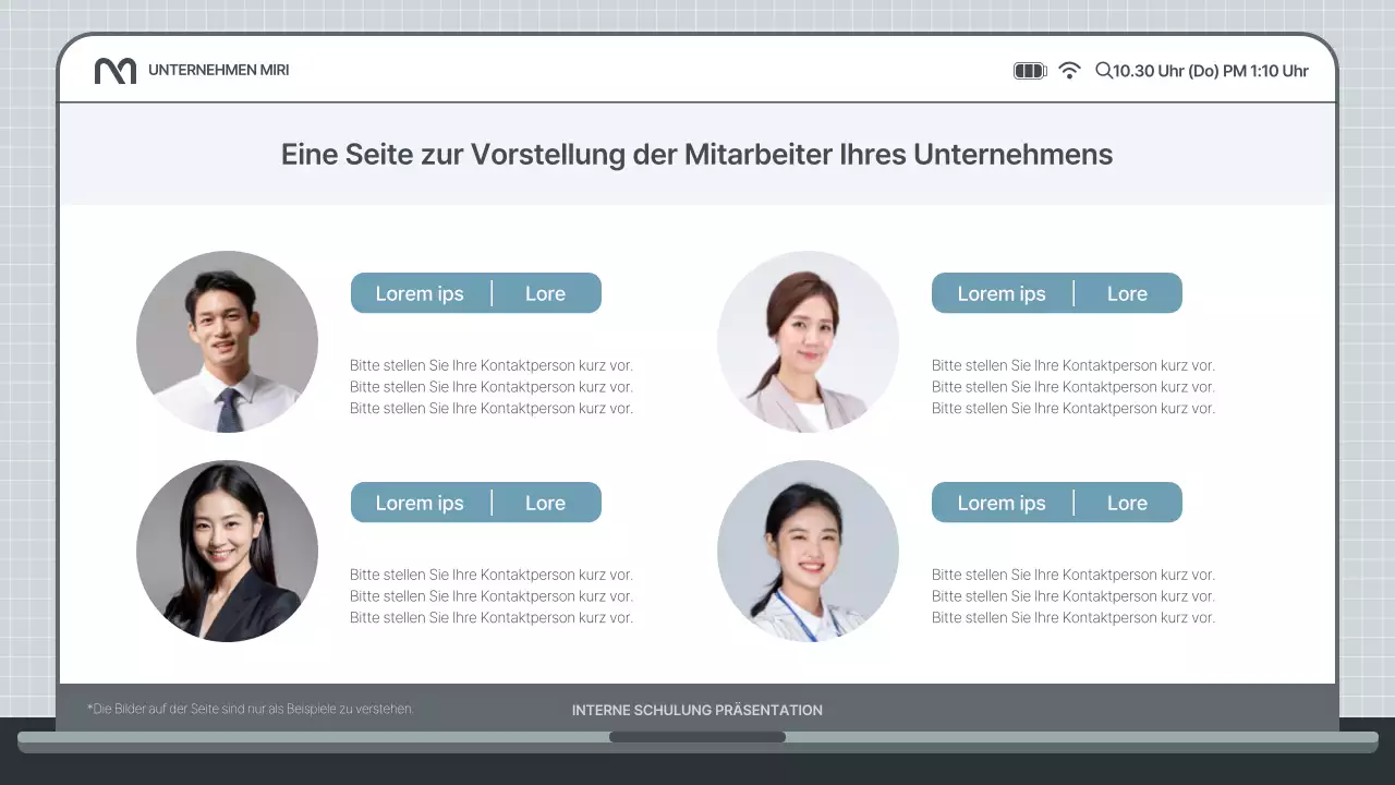 Einfache interne Schulungspräsentation in Hellblau und Grau