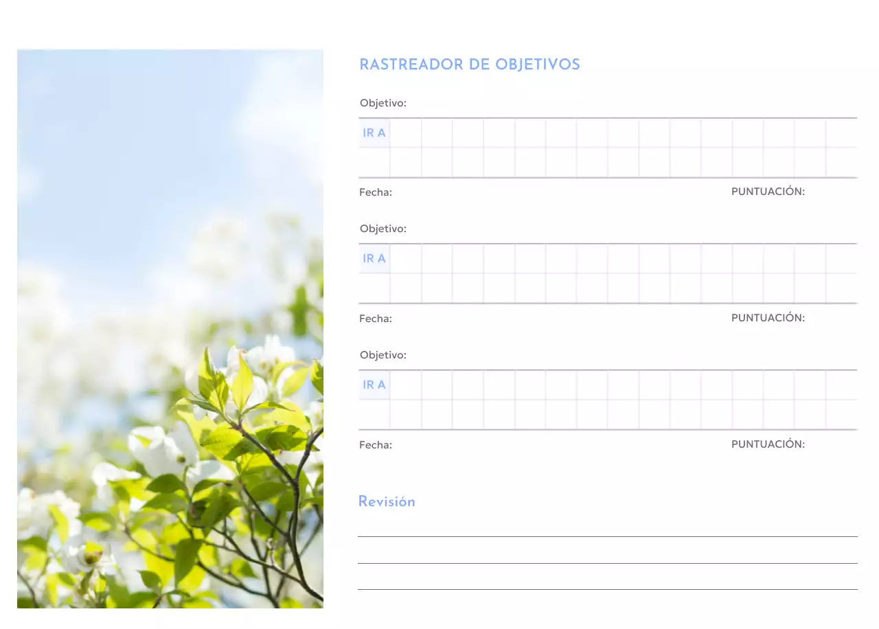 Calendario de seguimiento de objetivos con un toque de azul