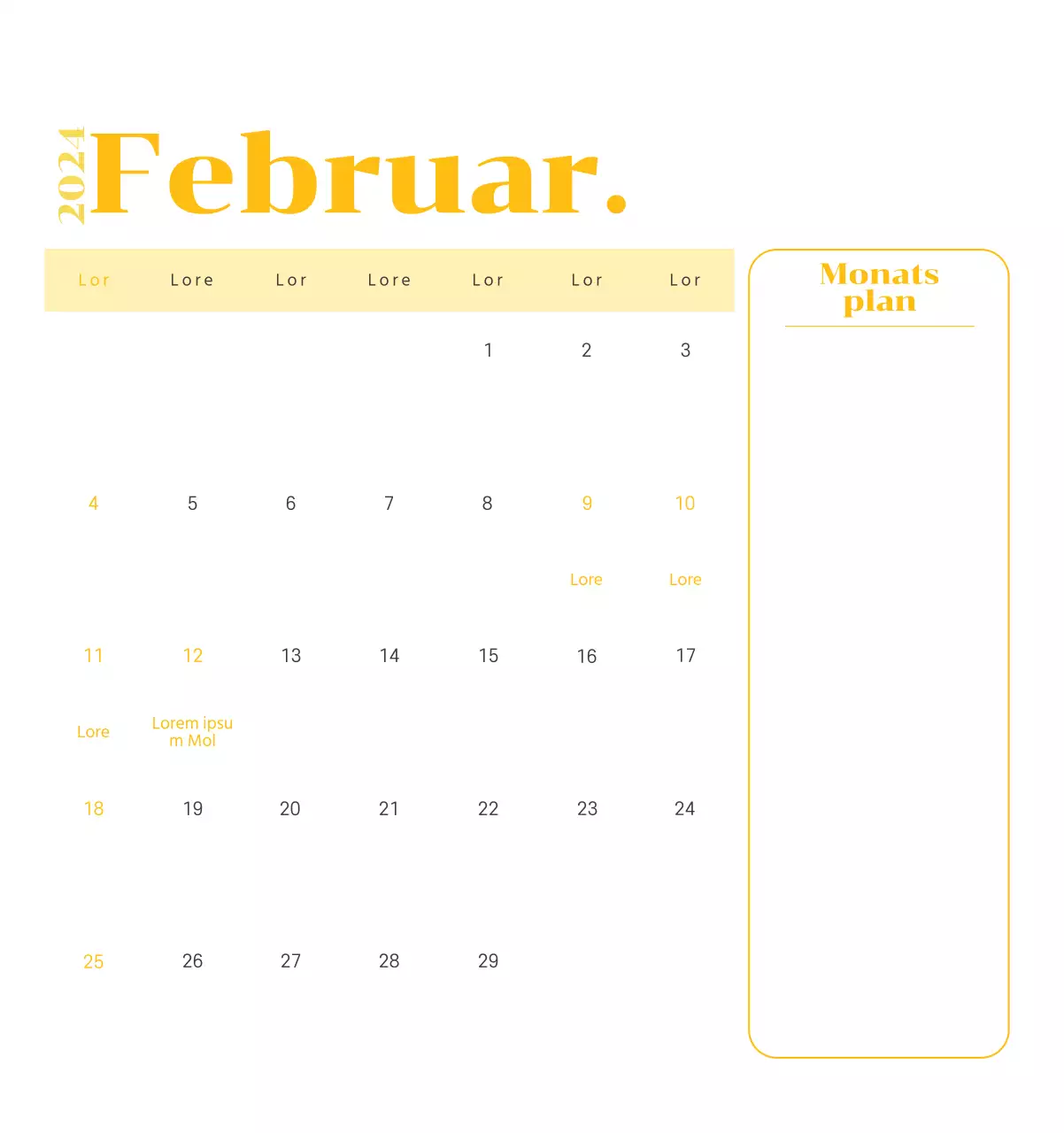 Kalender mit Jugendillustrationen auf gelbem und grünem Hintergrund