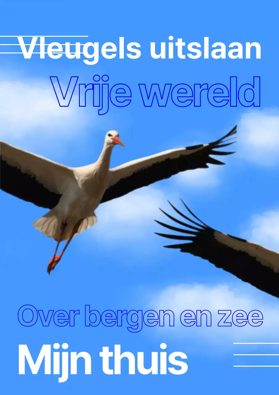 Een retro blauw-wit educatief hulpmiddel voor trekvogels