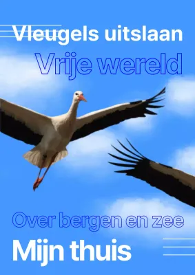 Een retro blauw-wit educatief hulpmiddel voor trekvogels