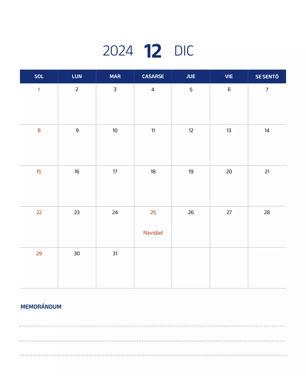 Calendario sencillo con ilustraciones limpias en azul