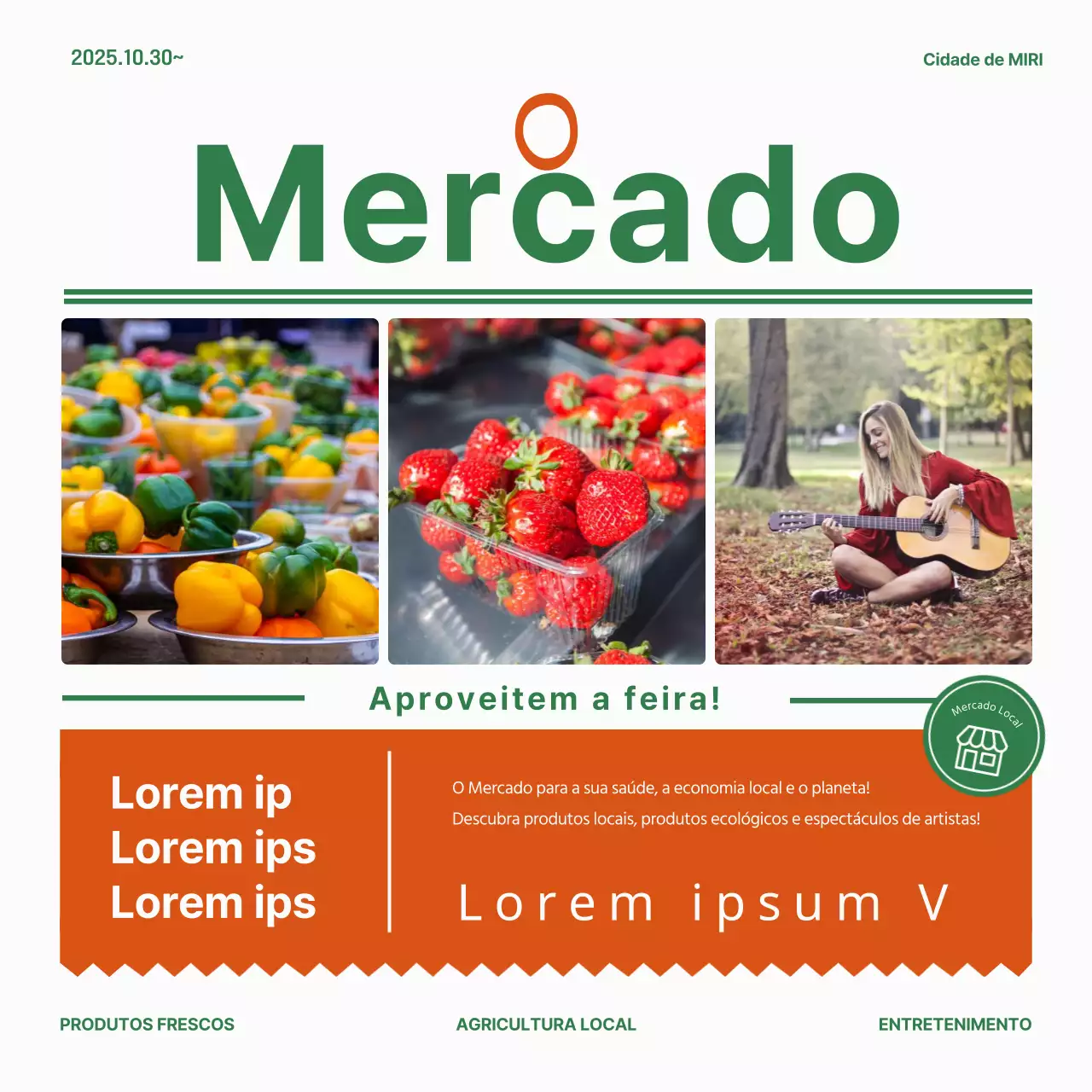 Um simples folheto verde e vermelho, tipo jornal, para promover a sua feira da ladra