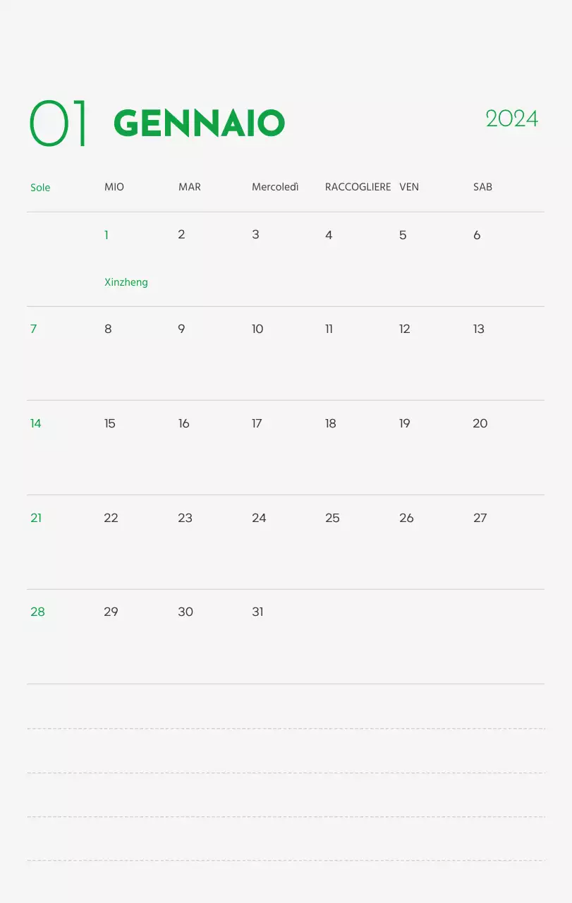 Un calendario con l'immagine di un cucciolo e un simpatico messaggio in verde.