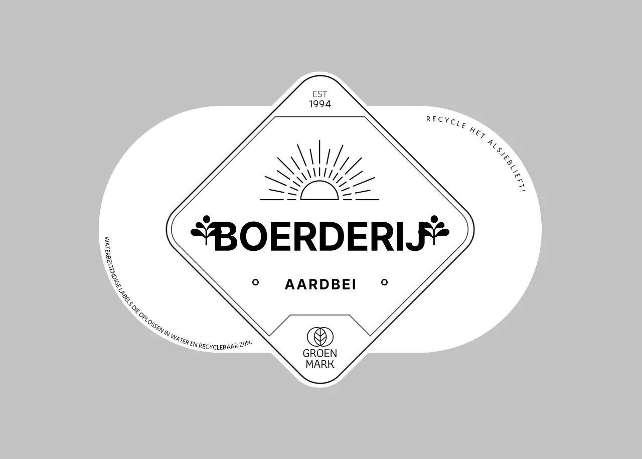 Zwarte milieuvriendelijke etiketsticker van boerderijaardbei