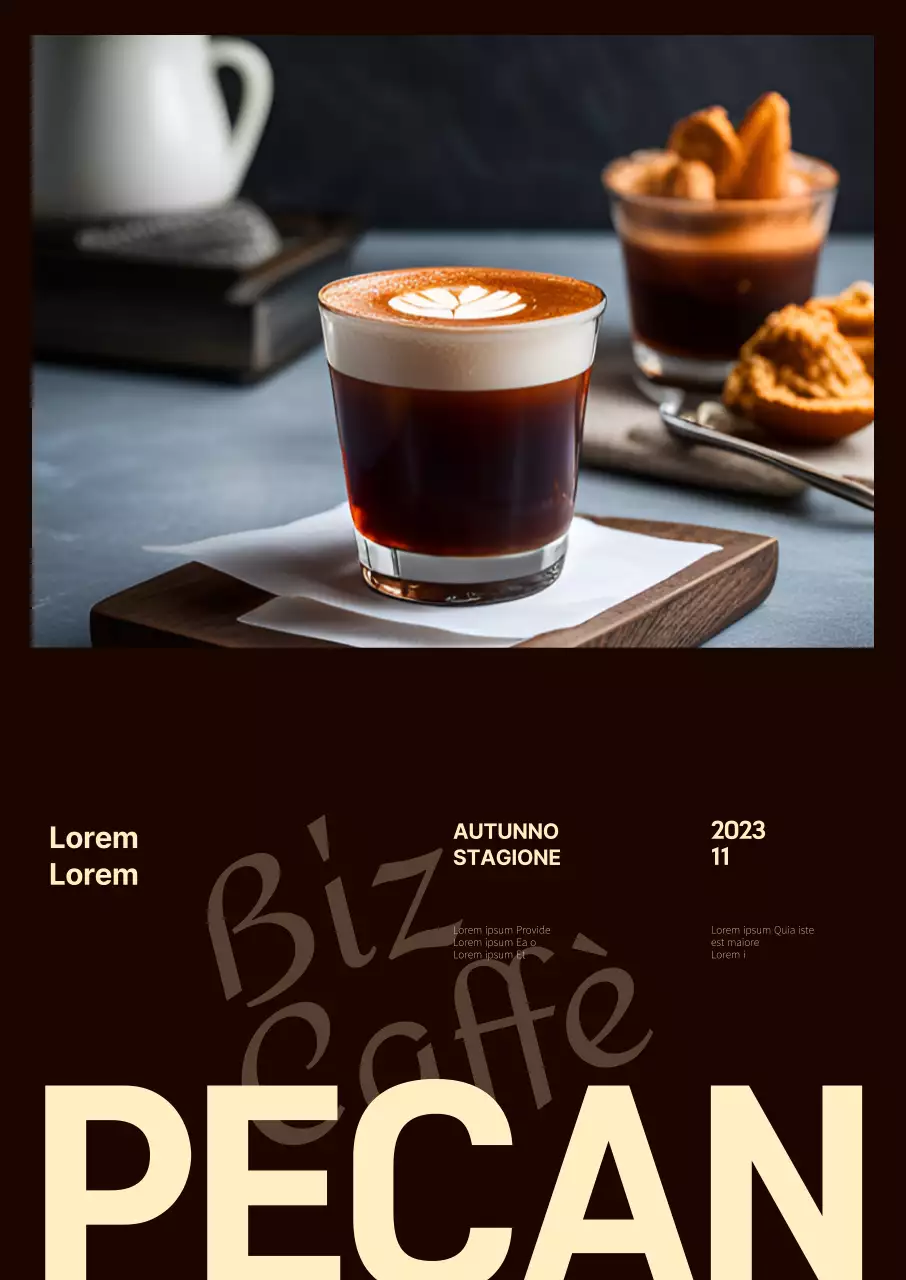 Promuovere bevande autunnali con diversi font su sfondo marrone