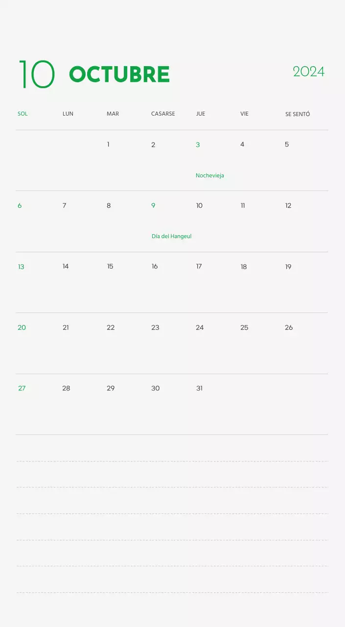 Un calendario con la imagen de un cachorro y un bonito mensaje en tonos verdes.