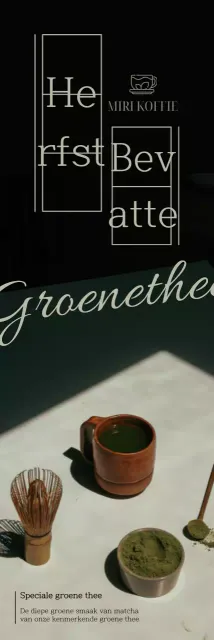 Het groene theemenu van Cafe Green Tea heeft een strakke lay-out en Engelse cursieve en manuscriptpapier accenten.