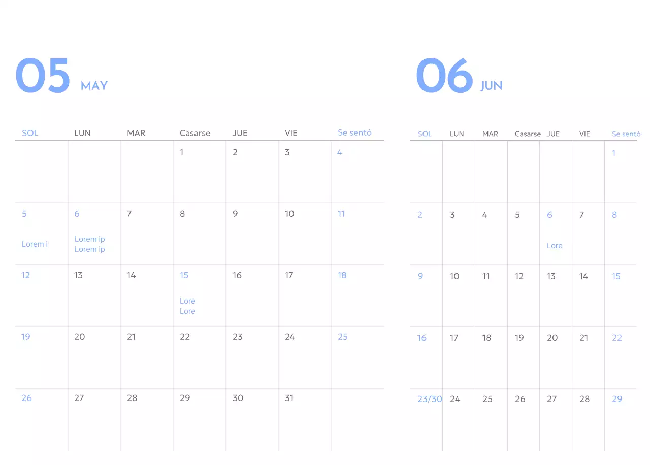 Calendario de seguimiento de objetivos con un toque de azul