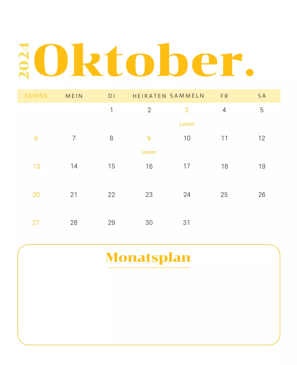 Kalender mit Jugendillustrationen auf gelbem und grünem Hintergrund