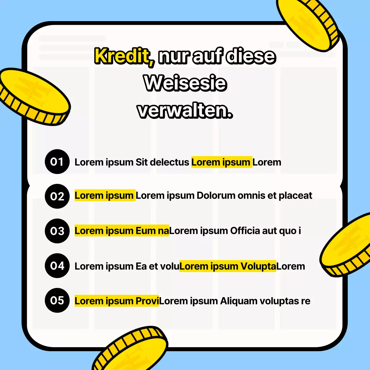 Kitschige Schulungsunterlagen zum Kreditmanagement mit hellblauem Hintergrund