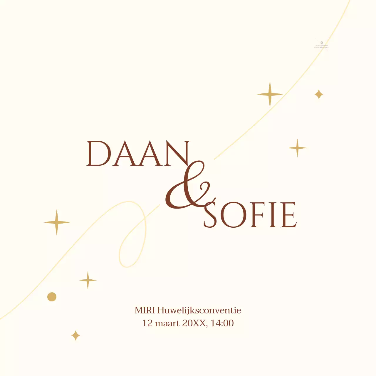 Een sentimenteel concept huwelijksuitnodiging met een lichtgele ster en lijnillustratie