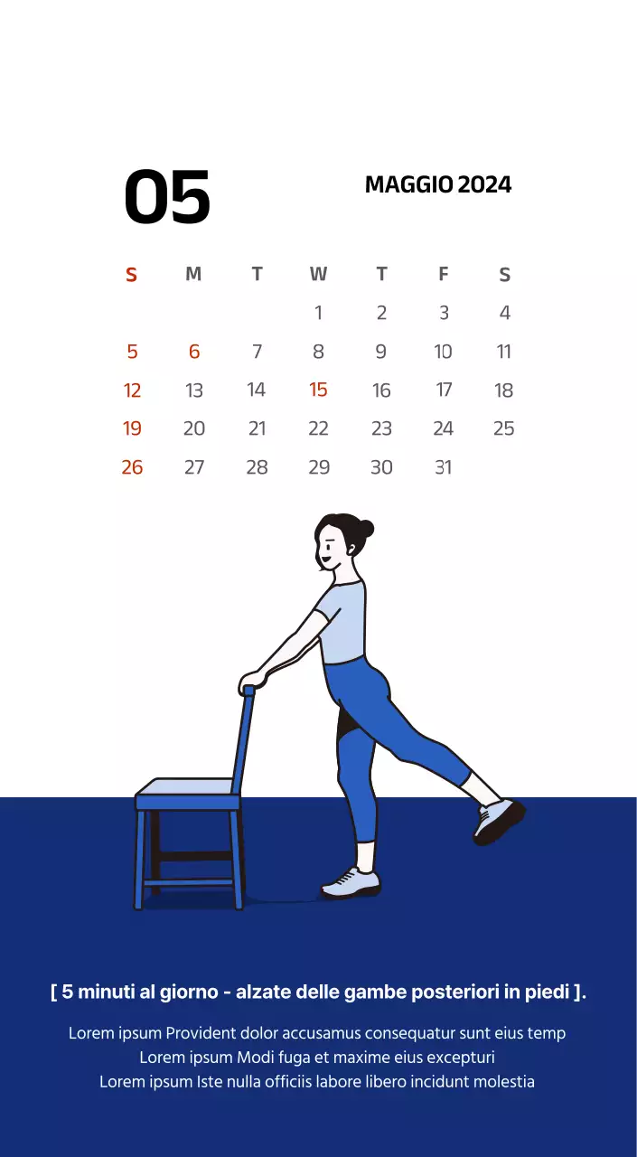 Calendario semplice con illustrazioni pulite in blu