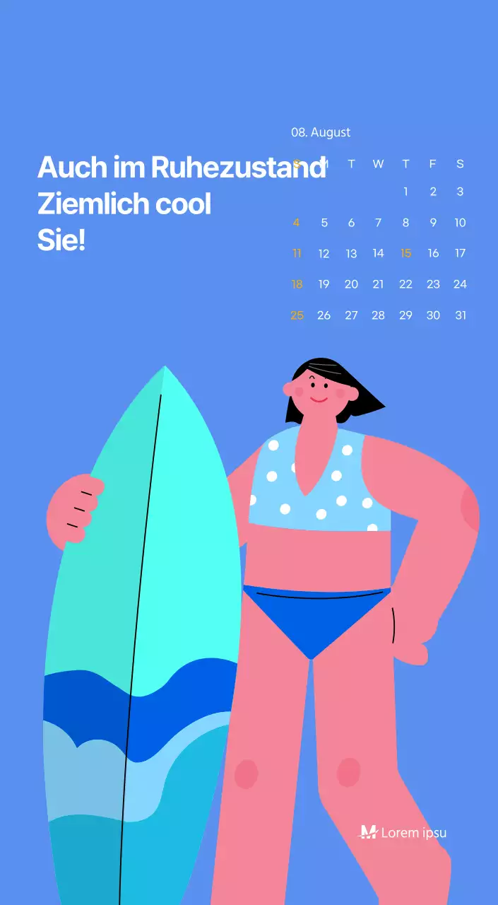 Motivationskalender mit energiegeladenen Illustrationen und positiven Zitaten auf hellblauem Hintergrund