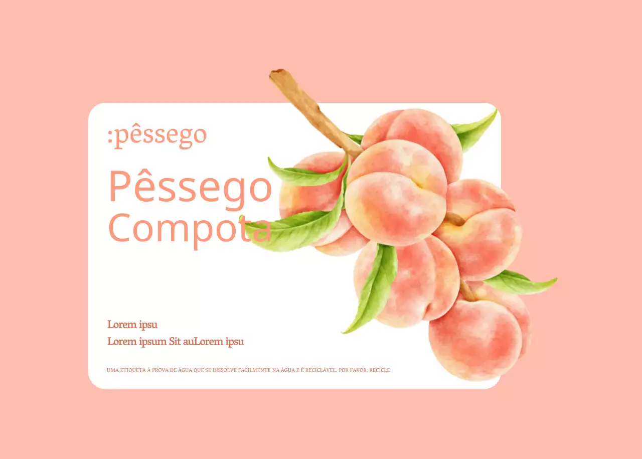 Desenho de etiqueta de embalagem de compota de maçã e pêssego em rosa claro e verde