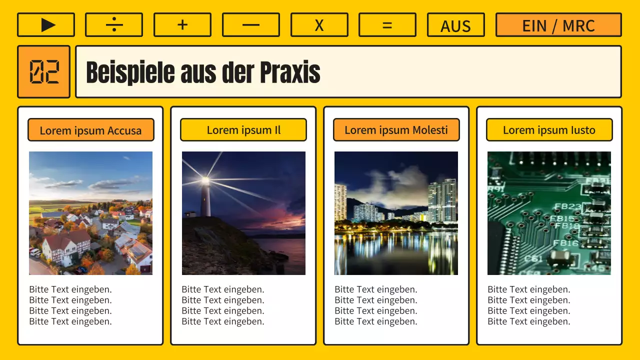 Matheunterricht mit einem kitschigen gelb-orangenen Taschenrechnerkonzept