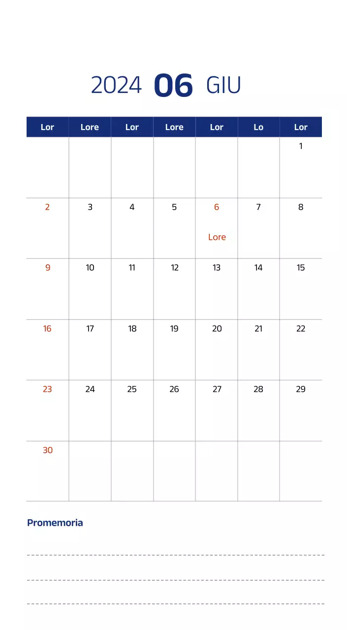 Calendario semplice con illustrazioni pulite in blu