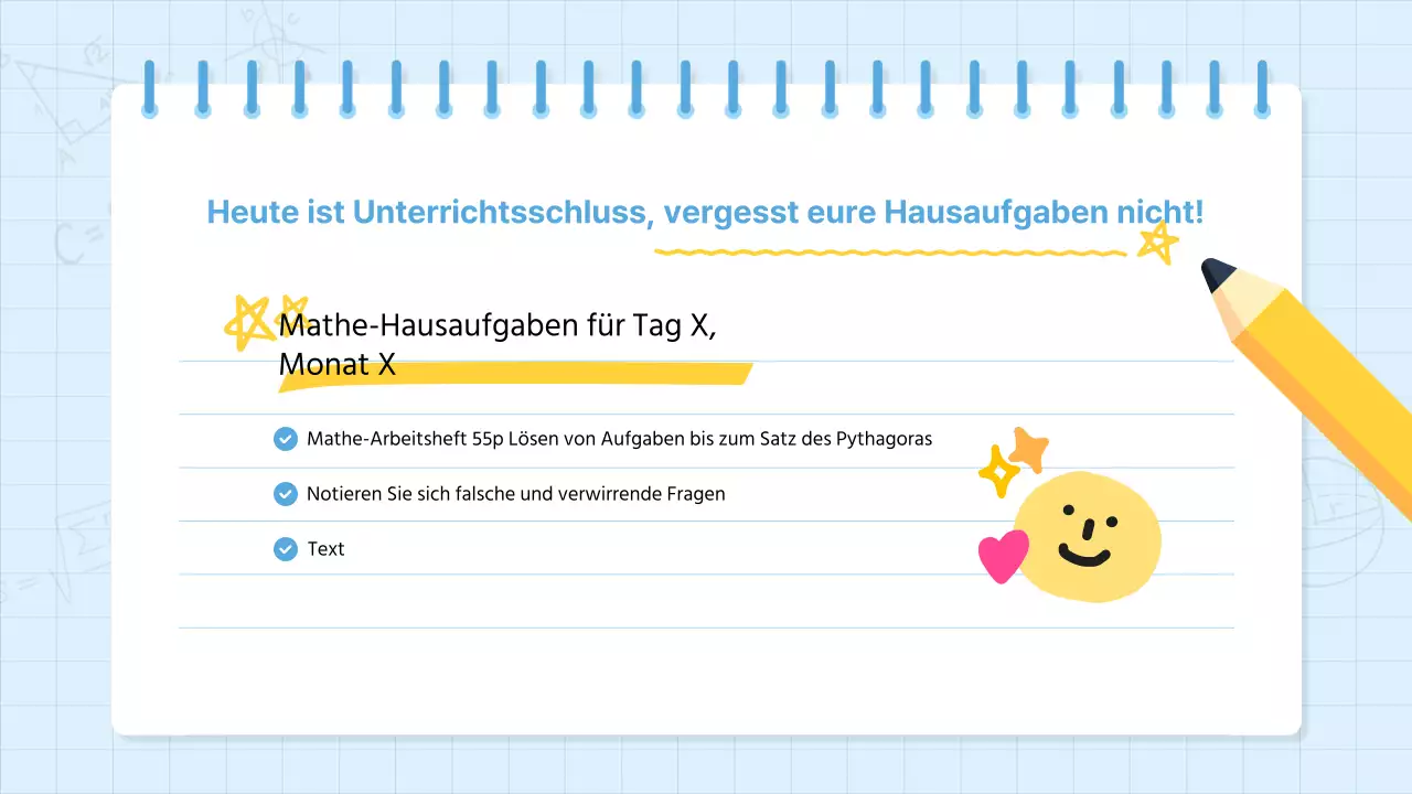 Kitschige Mathe-Schulmaterialien in Hellblau und Gelb