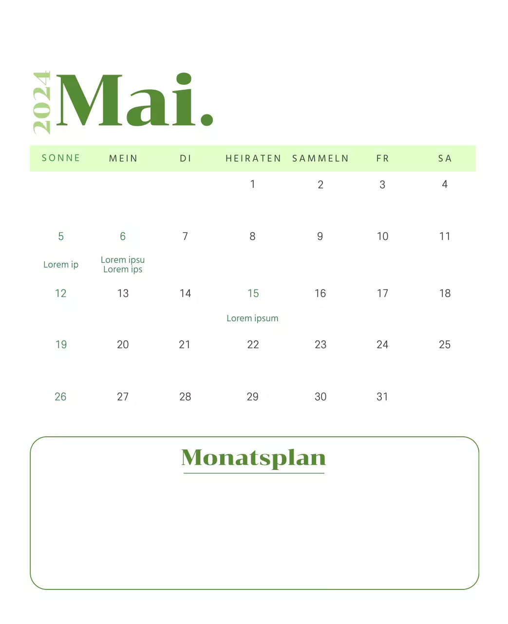 Kalender mit Jugendillustrationen auf gelbem und grünem Hintergrund