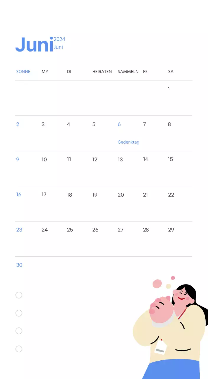 Motivationskalender mit energiegeladenen Illustrationen und positiven Zitaten auf hellblauem Hintergrund