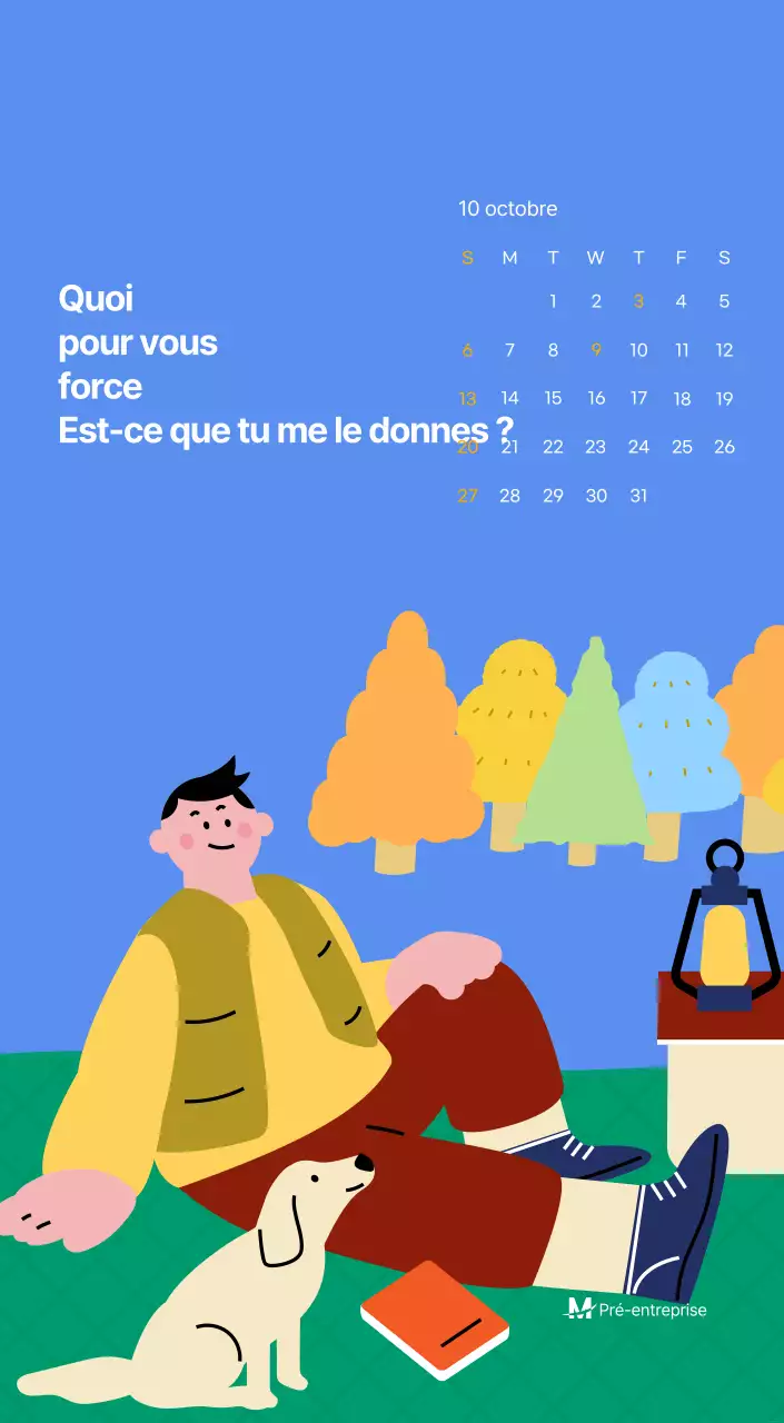 Calendrier de motivation avec des illustrations énergiques et des citations positives sur un fond bleu clair