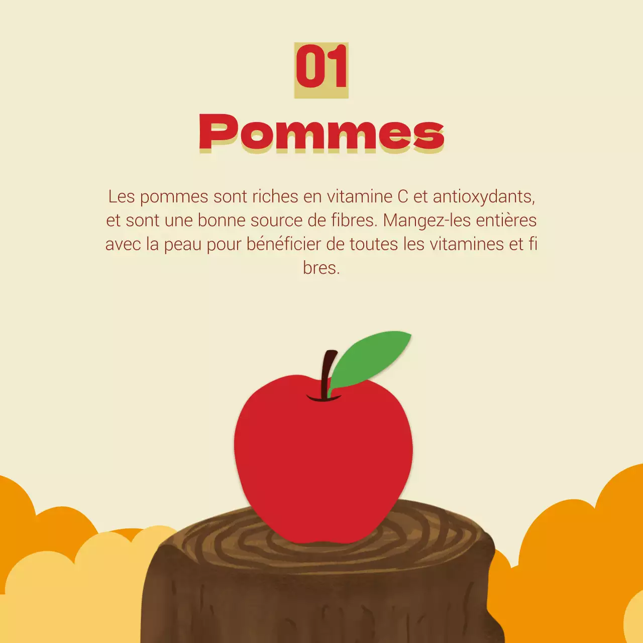 Des couleurs simples, beige et orange, pour promouvoir les fruits de saison