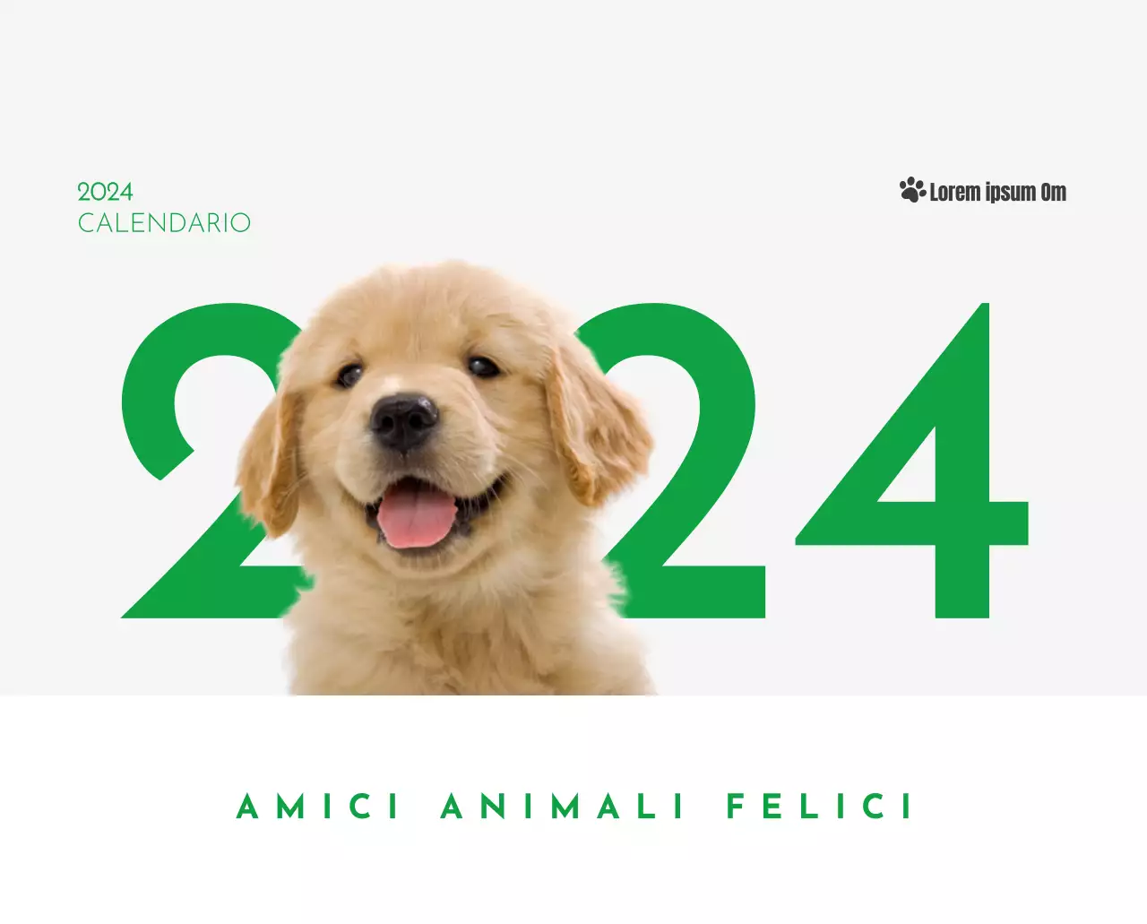 Un calendario con l'immagine di un cucciolo e un simpatico messaggio in verde.