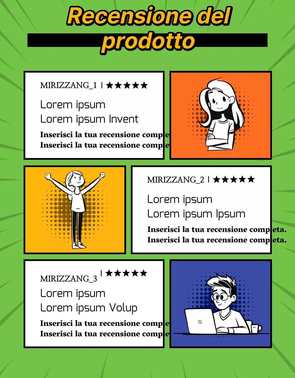 Una presentazione di prodotto da cartone animato retrò con i colori rosso e arcobaleno