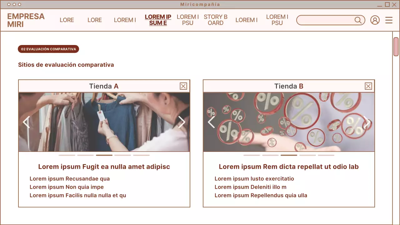 Resumen de diseño de página web sencilla en beige y blanco