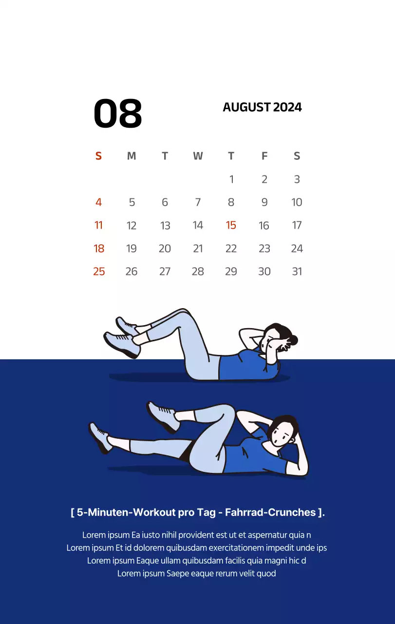 Einfacher Kalender mit klaren Illustrationen in Blau