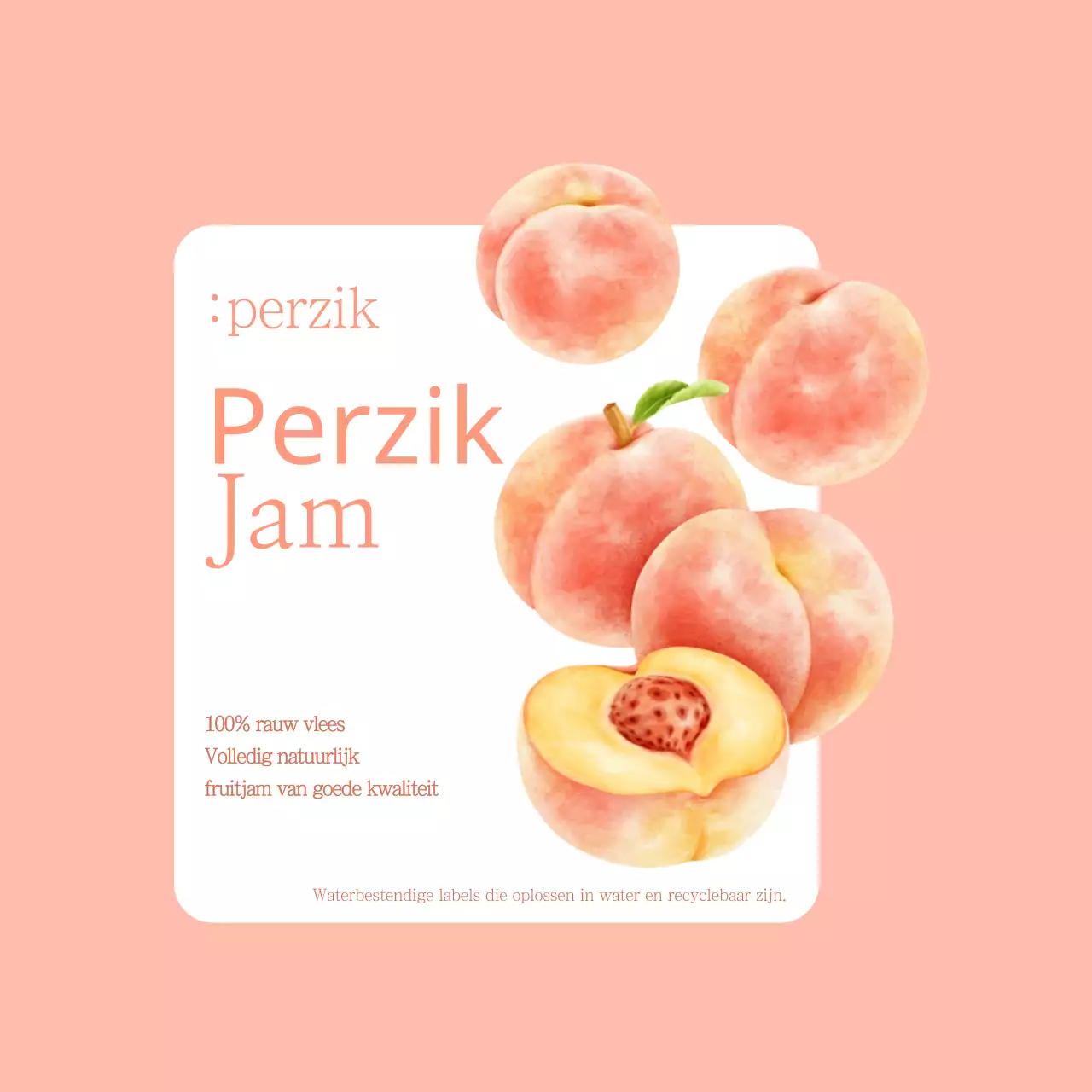 Perzik Appel Jam Pakket Etiket Ontwerp in Licht Roze en Groen