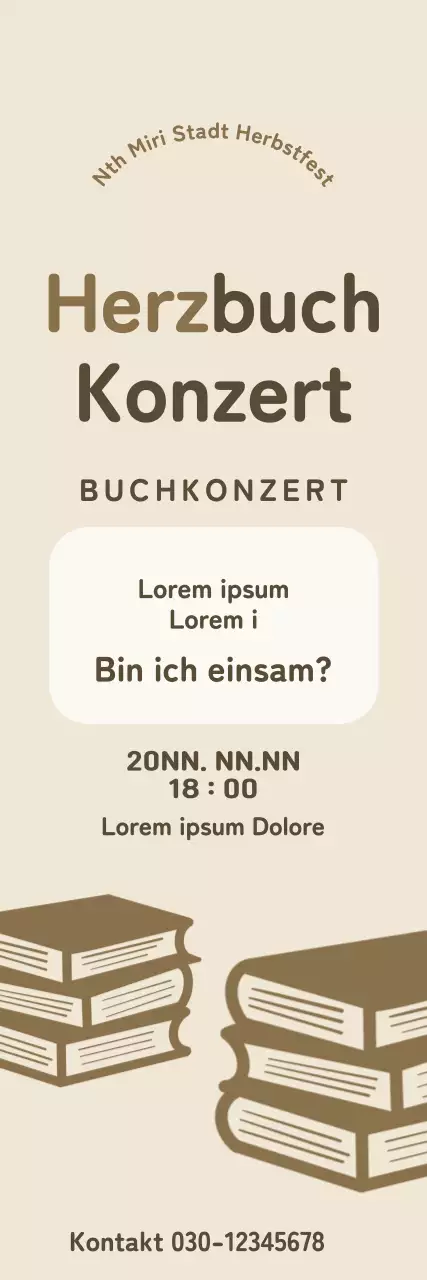 Braunes Buchkonzert-Banner mit Buchillustrationen