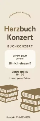 Braunes Buchkonzert-Banner mit Buchillustrationen