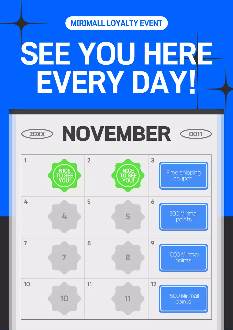 Blue Modern Loyalty Calendar Poster