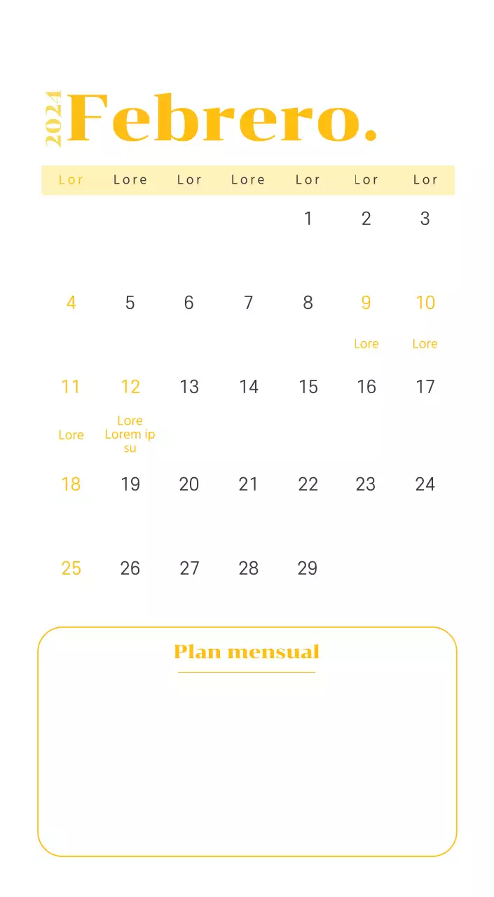 Calendario con ilustraciones juveniles sobre fondo amarillo y verde