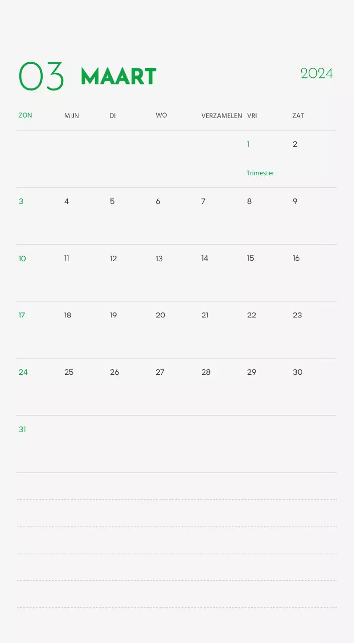 Een kalender met een afbeelding van een puppy en een schattige boodschap in groene accenten