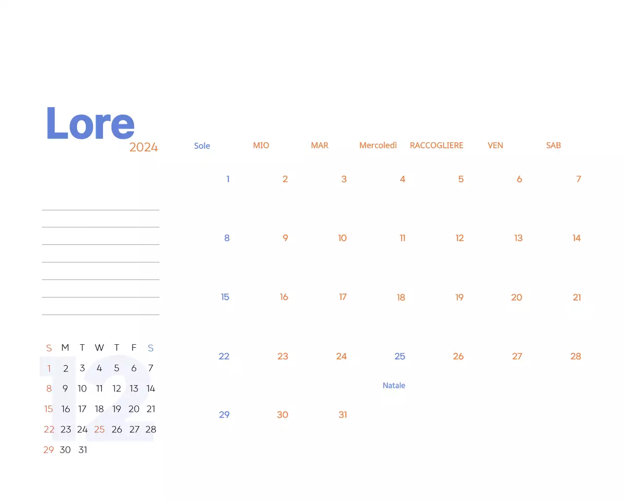 Calendario di lavoro con splendide illustrazioni