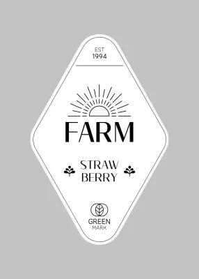 Stiker label stroberi pertanian ramah lingkungan berwarna hitam