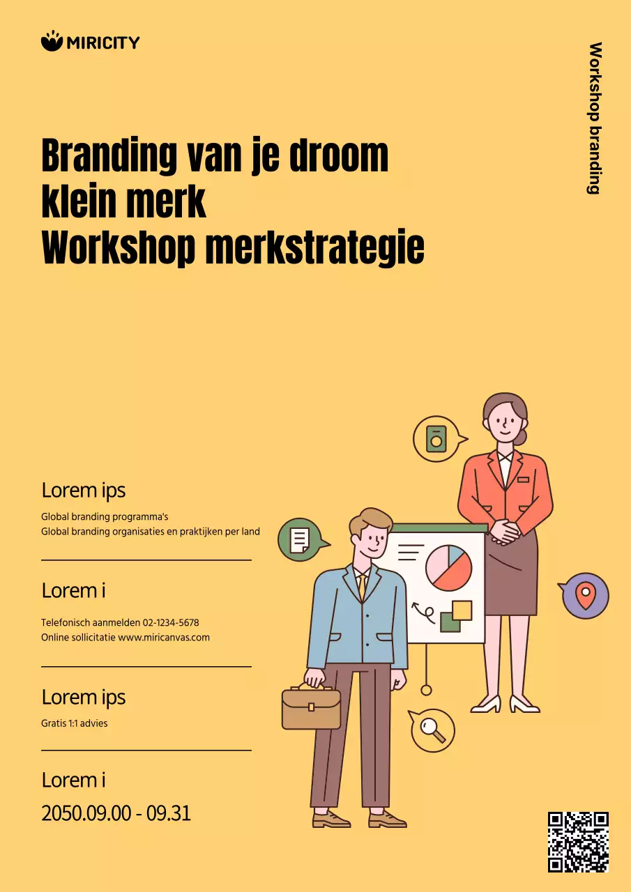 Eenvoudige branding in geel en zwart om werving van stagiairs te promoten