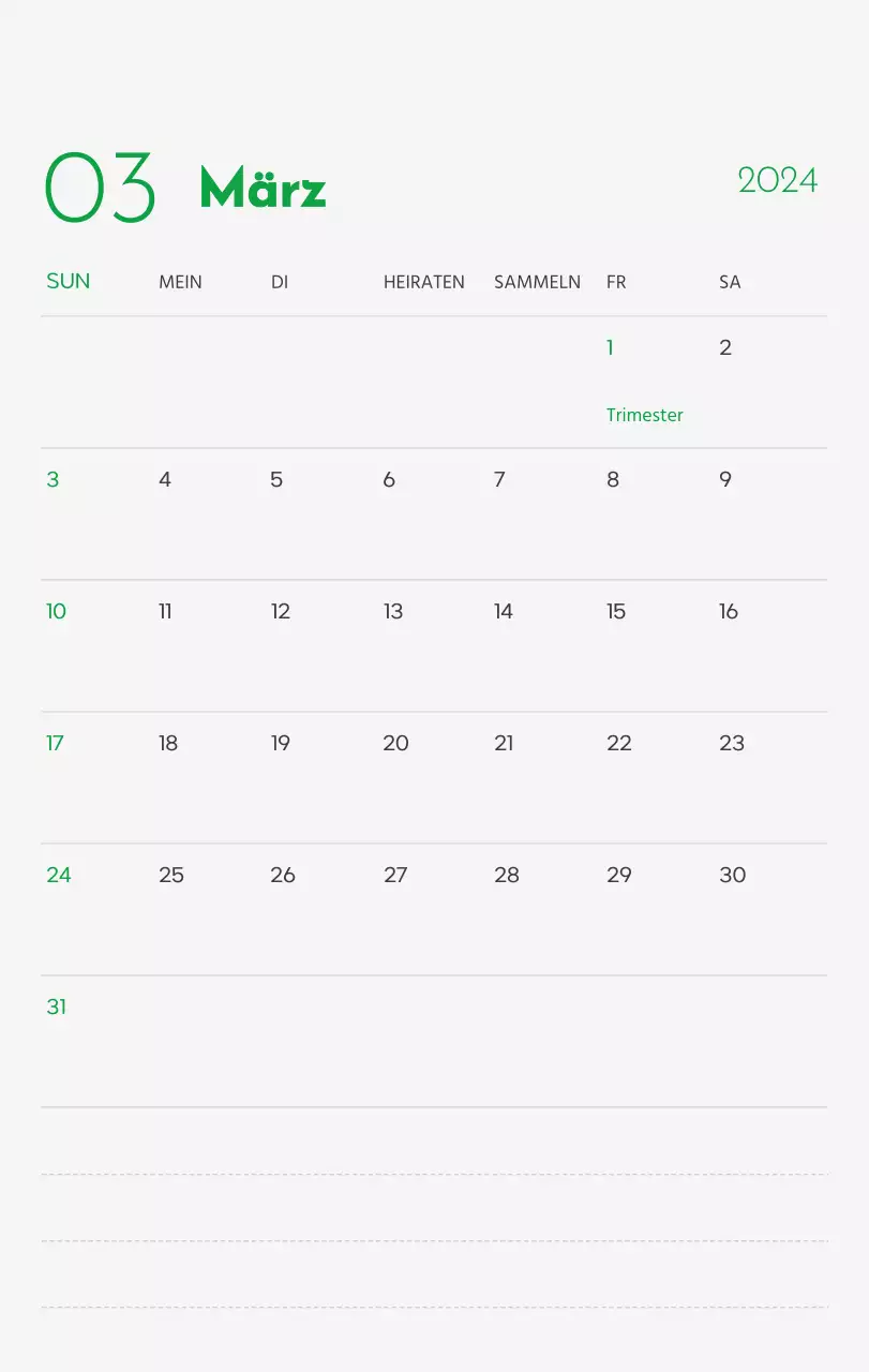Ein Kalender mit einem Bild eines Welpen und einer niedlichen Botschaft in grünen Akzenten