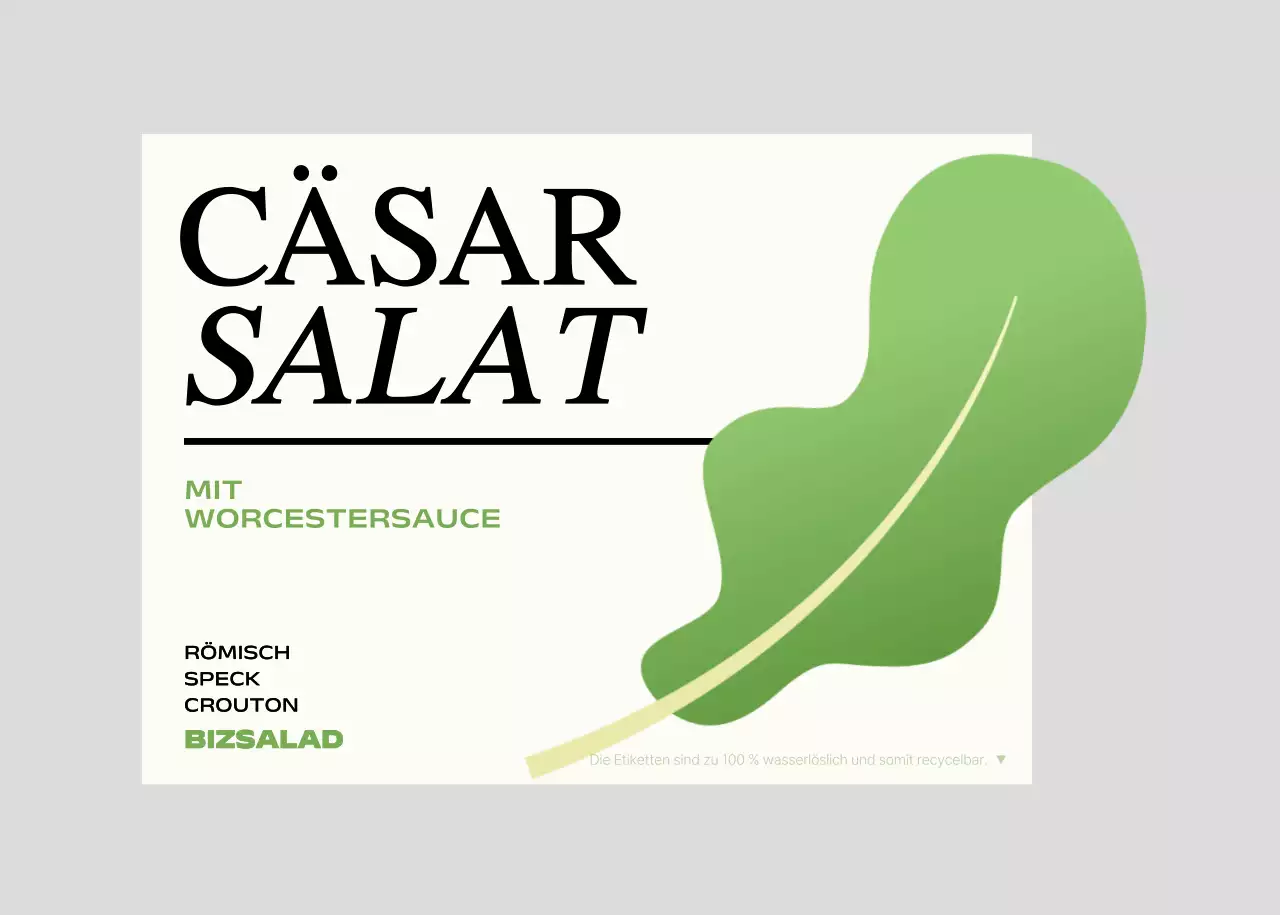 Salatetiketten mit grünen und roten Gemüseabbildungen